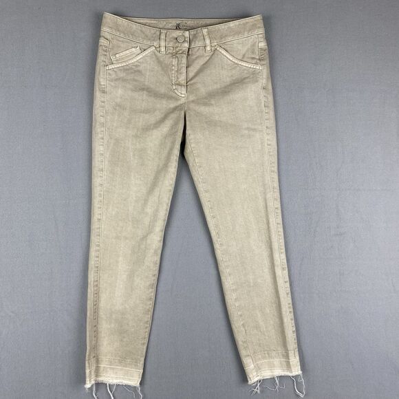 Luisa Cerano Cream Tan Denim Drop Hem Frayed Ankle Jeans Women Size 6 German - Picture 1 of 8